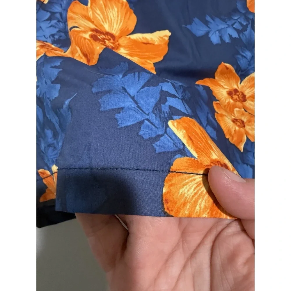 Nautica swim trunks shorts, lined,‎ orange blue hawaiian print, men's xl, cotton